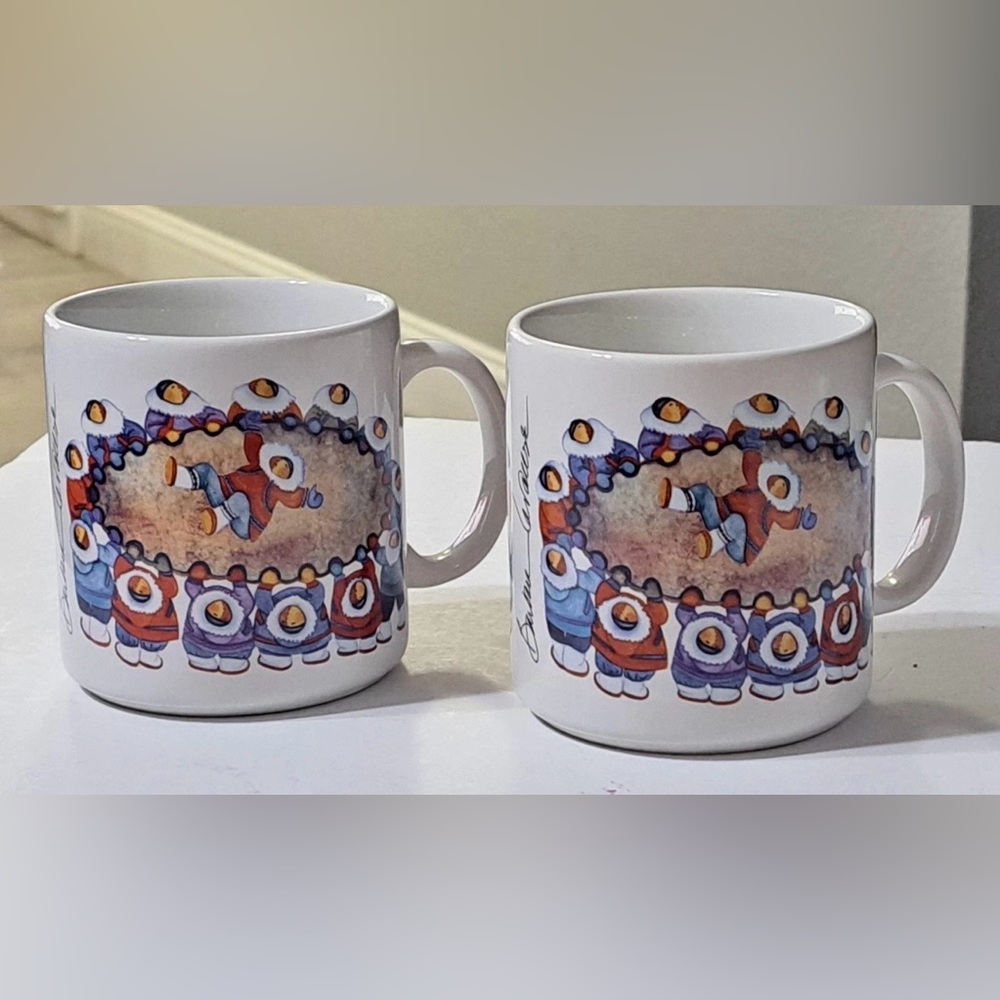 New 2 of Vintage Barbara Lavallee BLANKET TOSS Coffee Mug Alaska Inuit Art
